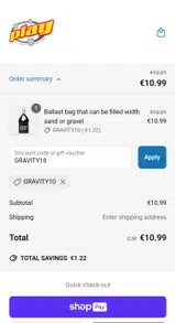 GRAVITY10 coupon verification screenshot