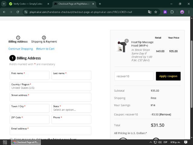 PlayMakar checkout page showing PlayMakar promo code box | Screenshot taken by SimplyCodes community member on May 20, 2025