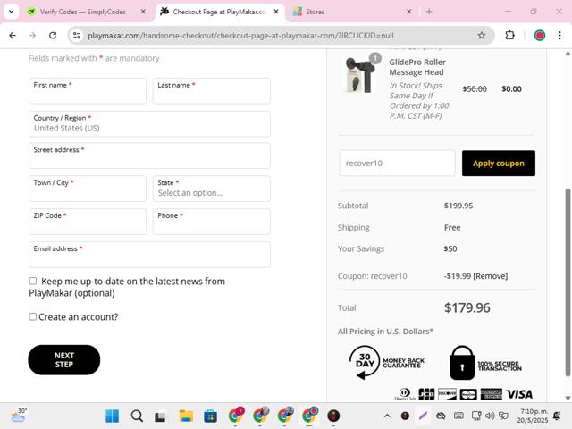 PlayMakar checkout page showing PlayMakar promo code box | Screenshot taken by SimplyCodes community member on May 20, 2025