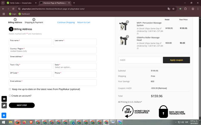 PlayMakar checkout page showing PlayMakar promo code box | Screenshot taken by SimplyCodes community member on May 20, 2025