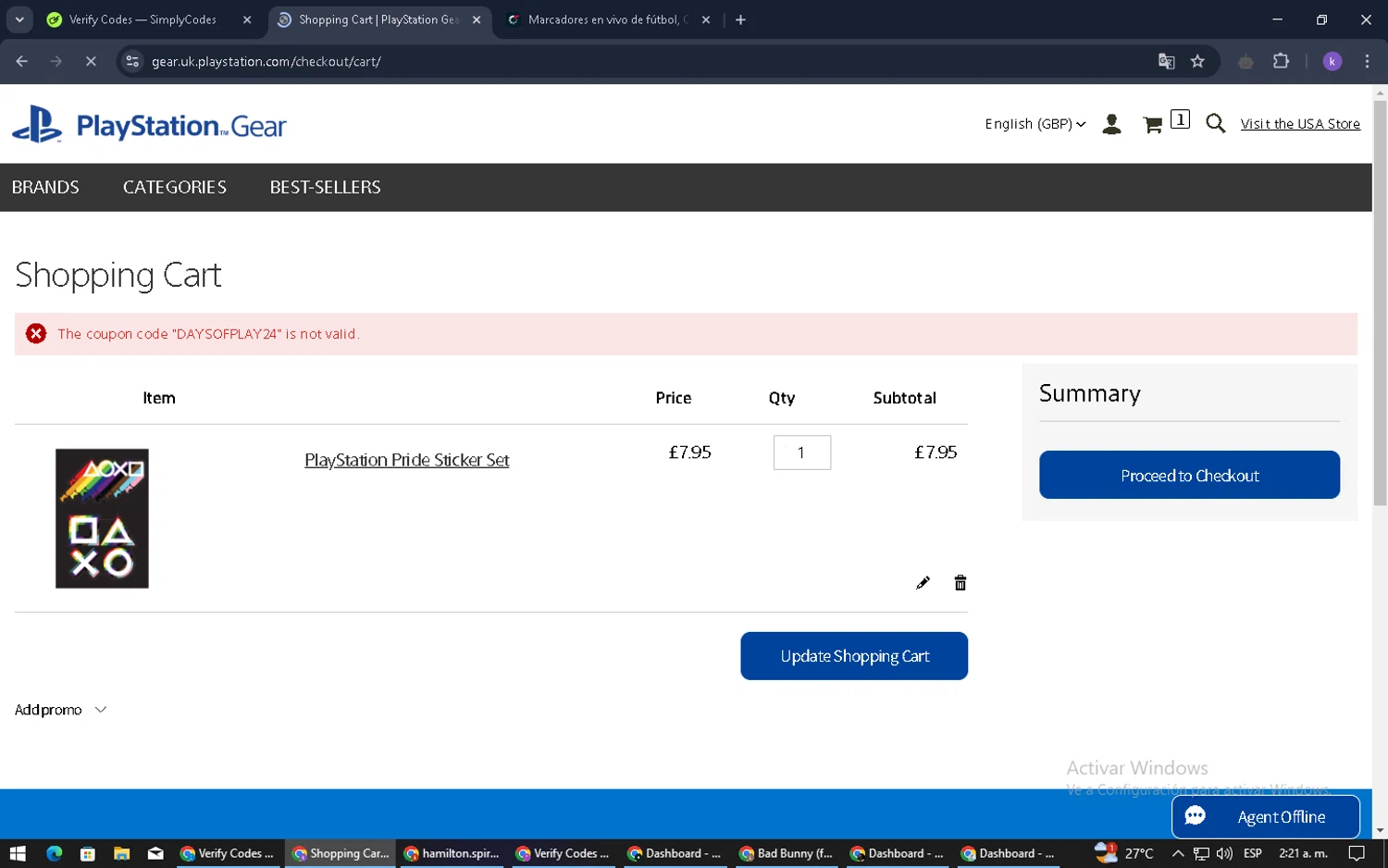 Playstation discount code screenshot showing code DAYSOFPLAY24 applied at Playstation checkout page. Uploaded by SimplyCodes community member NobleGenius1697 on Feb 5, 2025