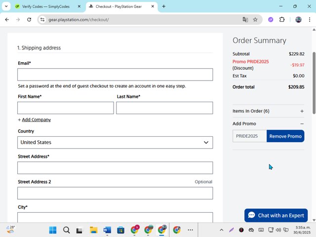 Playstation checkout page showing Playstation discount code box | Screenshot taken by SimplyCodes community member on Jun 30, 2025