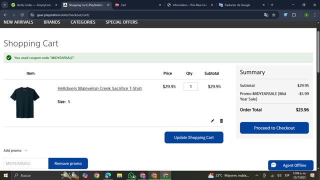 Playstation checkout page showing Playstation discount code box | Screenshot taken by SimplyCodes community member on Jul 25, 2025