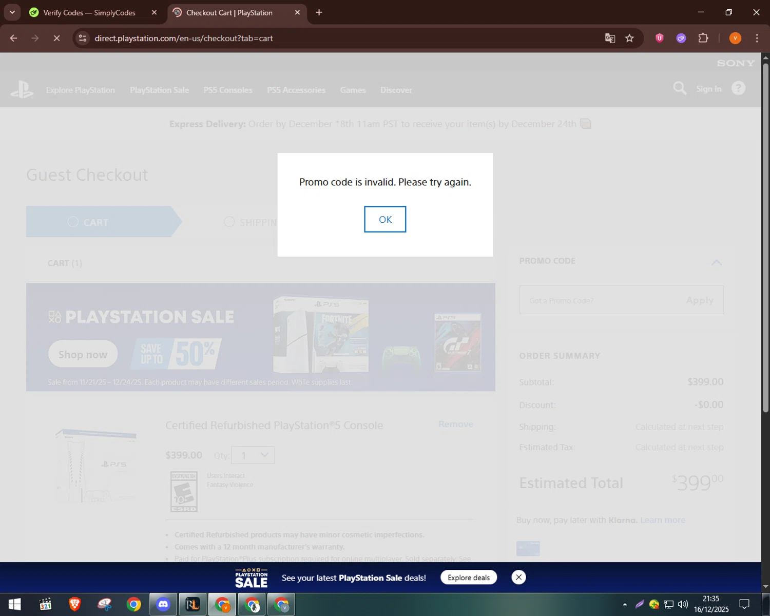 Playstation discount code screenshot showing code EXTRA30 applied at Playstation checkout page. Uploaded by SimplyCodes community member bulbasaur69 on Dec 17, 2025