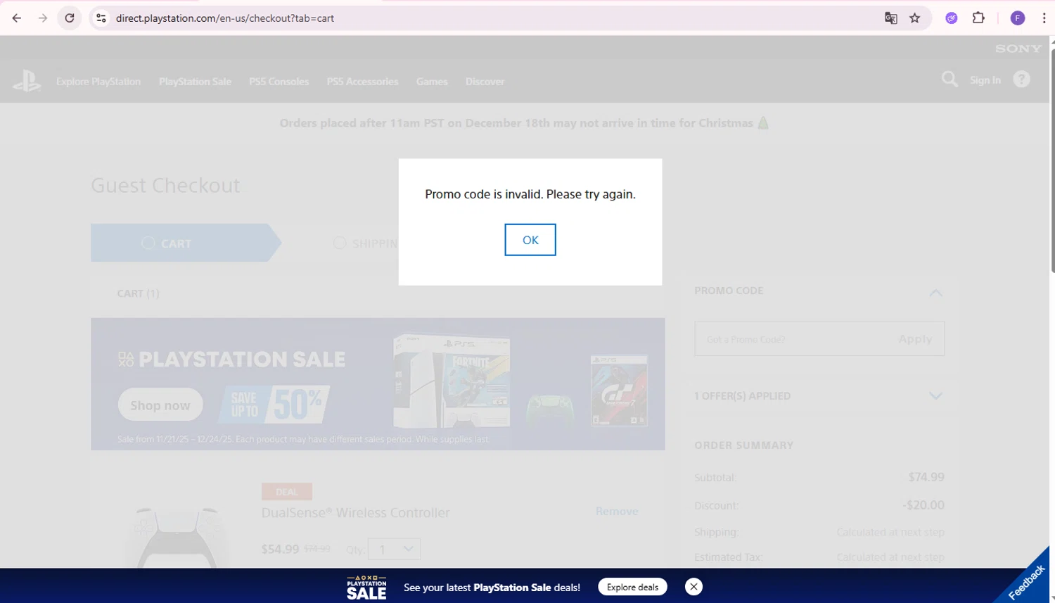 Playstation discount code screenshot showing code EXTRA60 applied at Playstation checkout page. Uploaded by SimplyCodes community member Richard2 on Dec 15, 2025