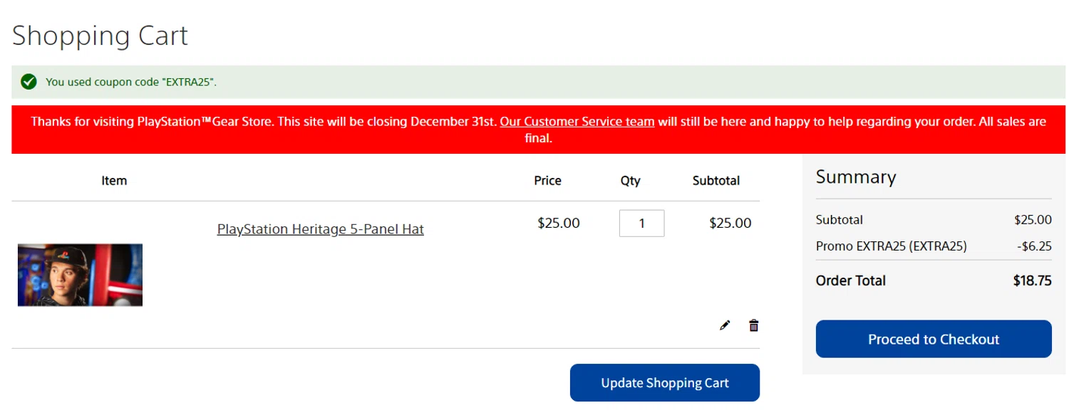 Playstation discount code screenshot showing code EXTRA25 applied at Playstation checkout page. Uploaded by SimplyCodes community member Alofoke on Nov 23, 2025