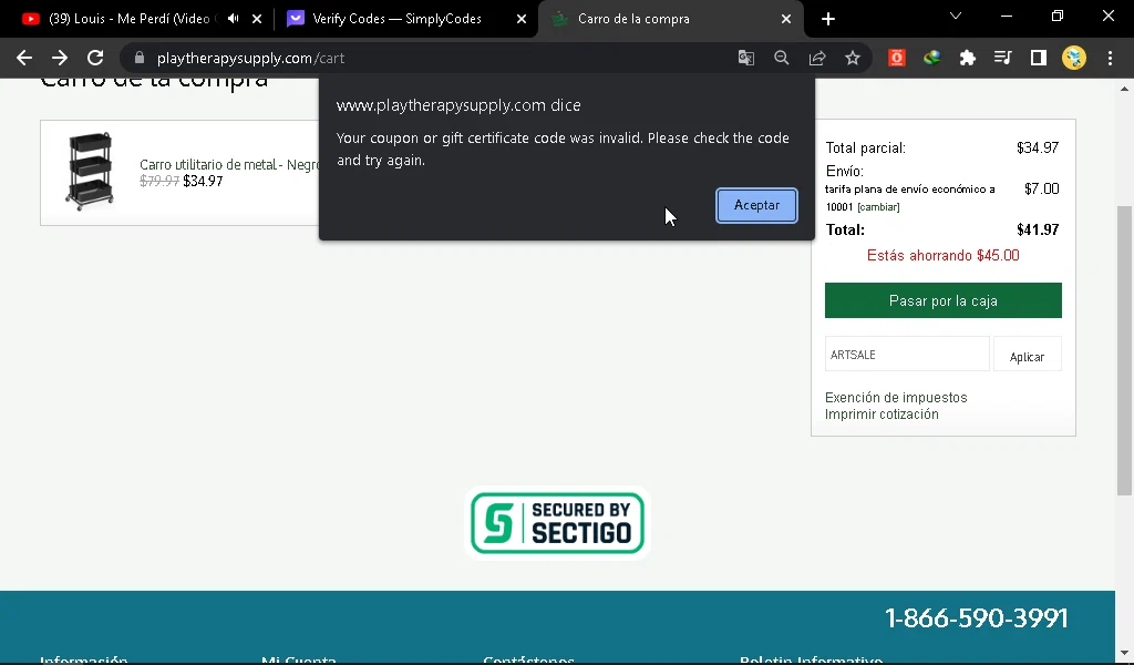 Play Therapy Supply checkout page showing Play Therapy Supply coupon code box | Screenshot taken by SimplyCodes community member on Apr 15, 2023