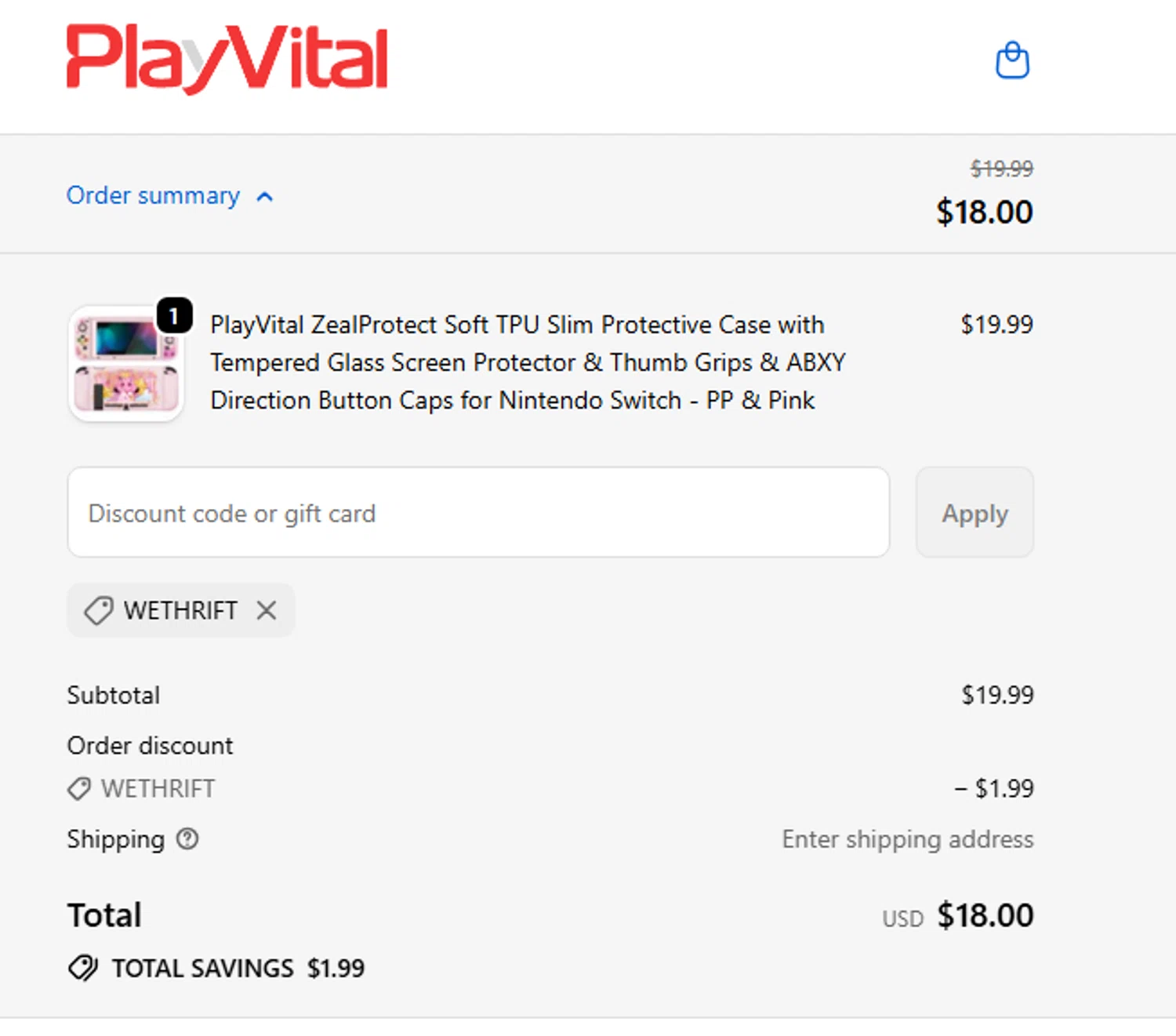 PlayVital checkout page showing PlayVital promo code box | Screenshot taken by SimplyCodes community member on Jan 8, 2026