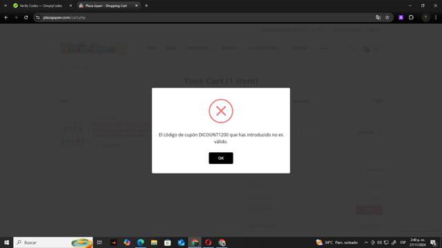 Plaza Japan checkout page showing Plaza Japan coupon code box | Screenshot taken by SimplyCodes community member on Nov 27, 2024