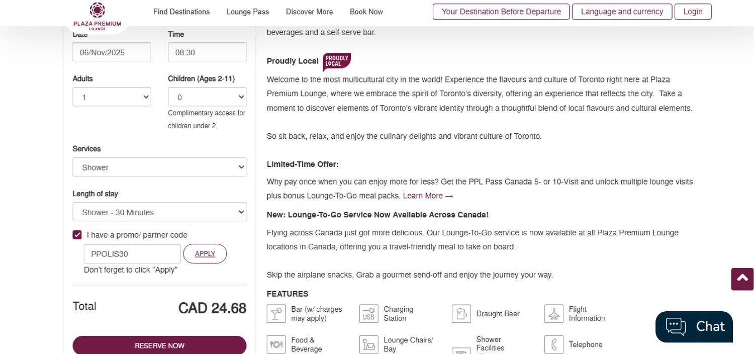 Plaza Premium Lounge checkout page showing Plaza Premium Lounge promo code box | Screenshot taken by SimplyCodes community member on Nov 5, 2025