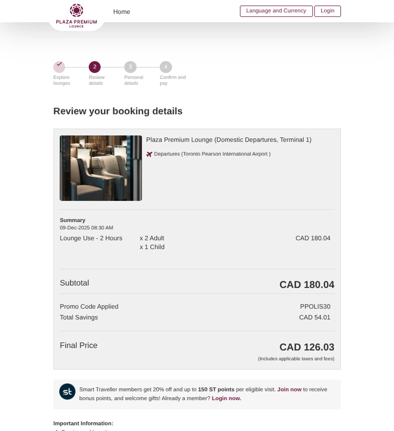 Plaza Premium Lounge promo code screenshot showing code PPOLIS30 applied at Plaza Premium Lounge checkout page. Uploaded by SimplyCodes community member Mosue17 on Dec 8, 2025