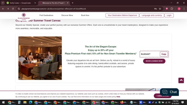 Plaza Premium Lounge checkout page showing Plaza Premium Lounge promo code box | Screenshot taken by SimplyCodes community member on Aug 14, 2025