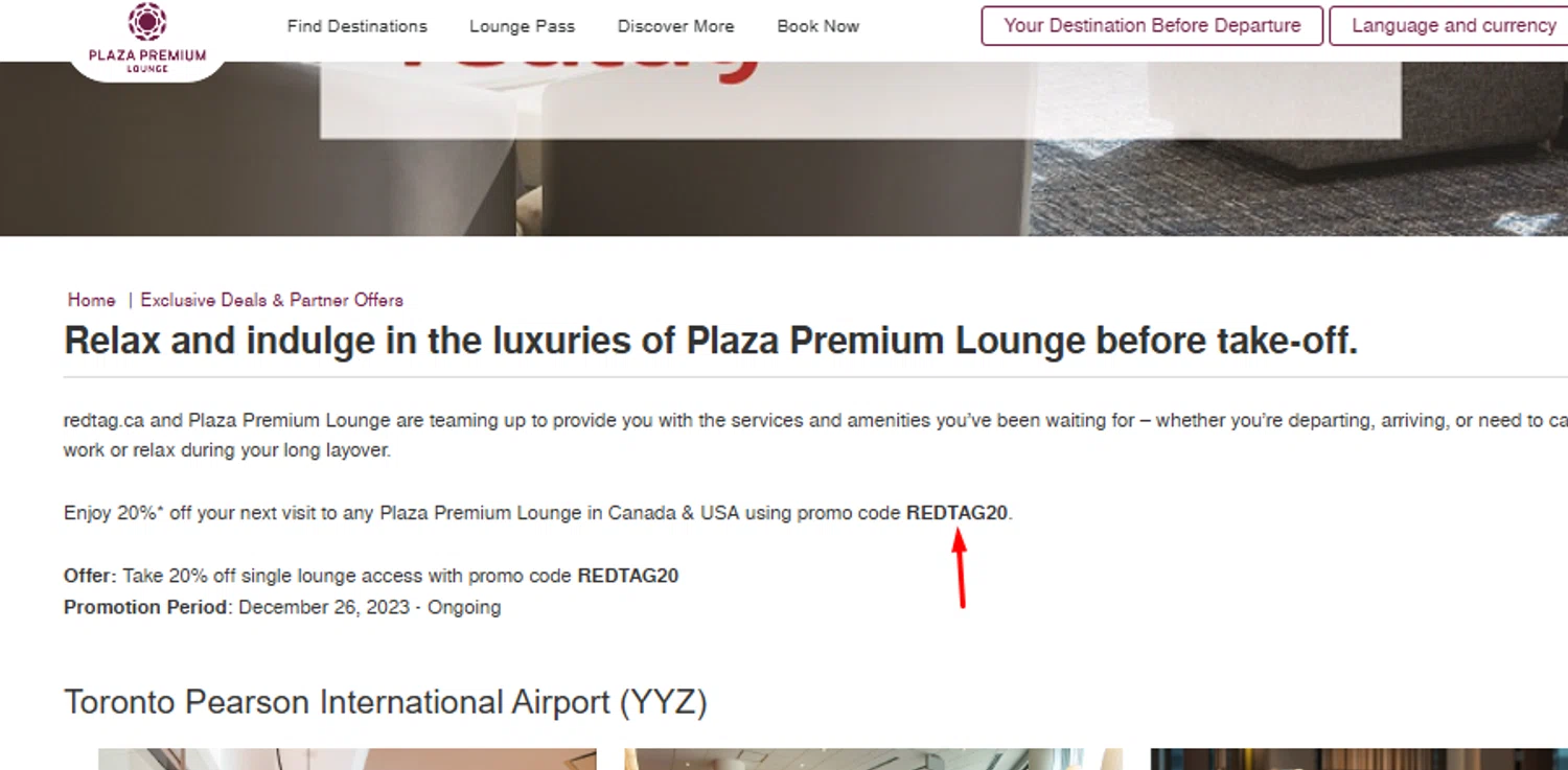 Plaza Premium Lounge promo code screenshot showing code REDTAG20 applied at Plaza Premium Lounge checkout page. Uploaded by SimplyCodes community member carlosrivero on Dec 30, 2025