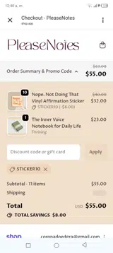 Sticker10 coupon verification screenshot