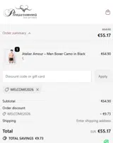 WELCOME2026 coupon verification screenshot
