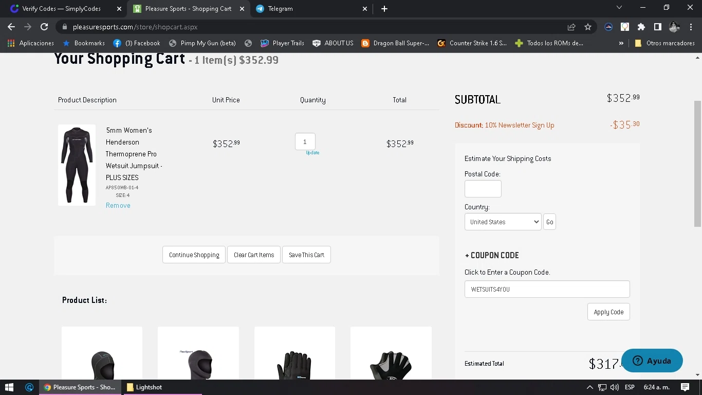 Pleasure Sports checkout page showing Pleasure Sports coupon code box | Screenshot taken by SimplyCodes community member on May 18, 2022