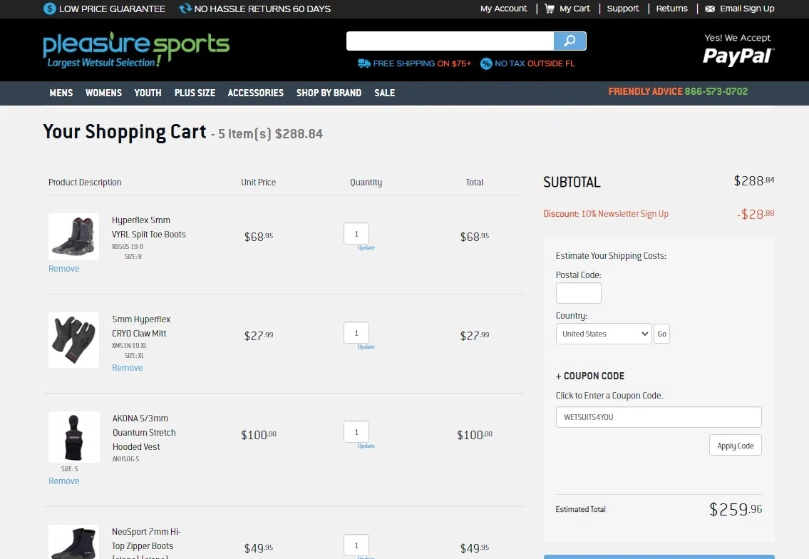 Pleasure Sports checkout page showing Pleasure Sports coupon code box | Screenshot taken by SimplyCodes community member on Nov 19, 2020