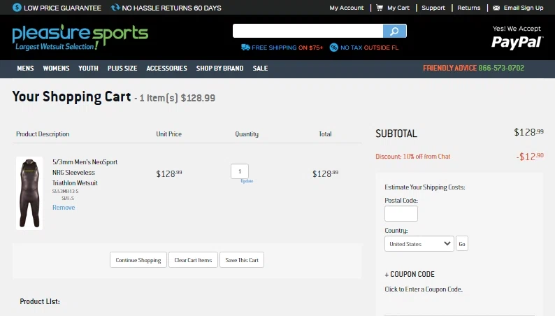 Pleasure Sports checkout page showing Pleasure Sports coupon code box | Screenshot taken by SimplyCodes community member on Nov 19, 2020