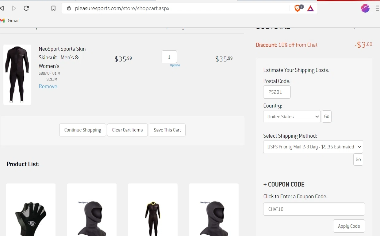 Pleasure Sports checkout page showing Pleasure Sports coupon code box | Screenshot taken by SimplyCodes community member on Jan 27, 2021
