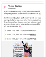 Pleated an Online Boutique coupon verification screenshot