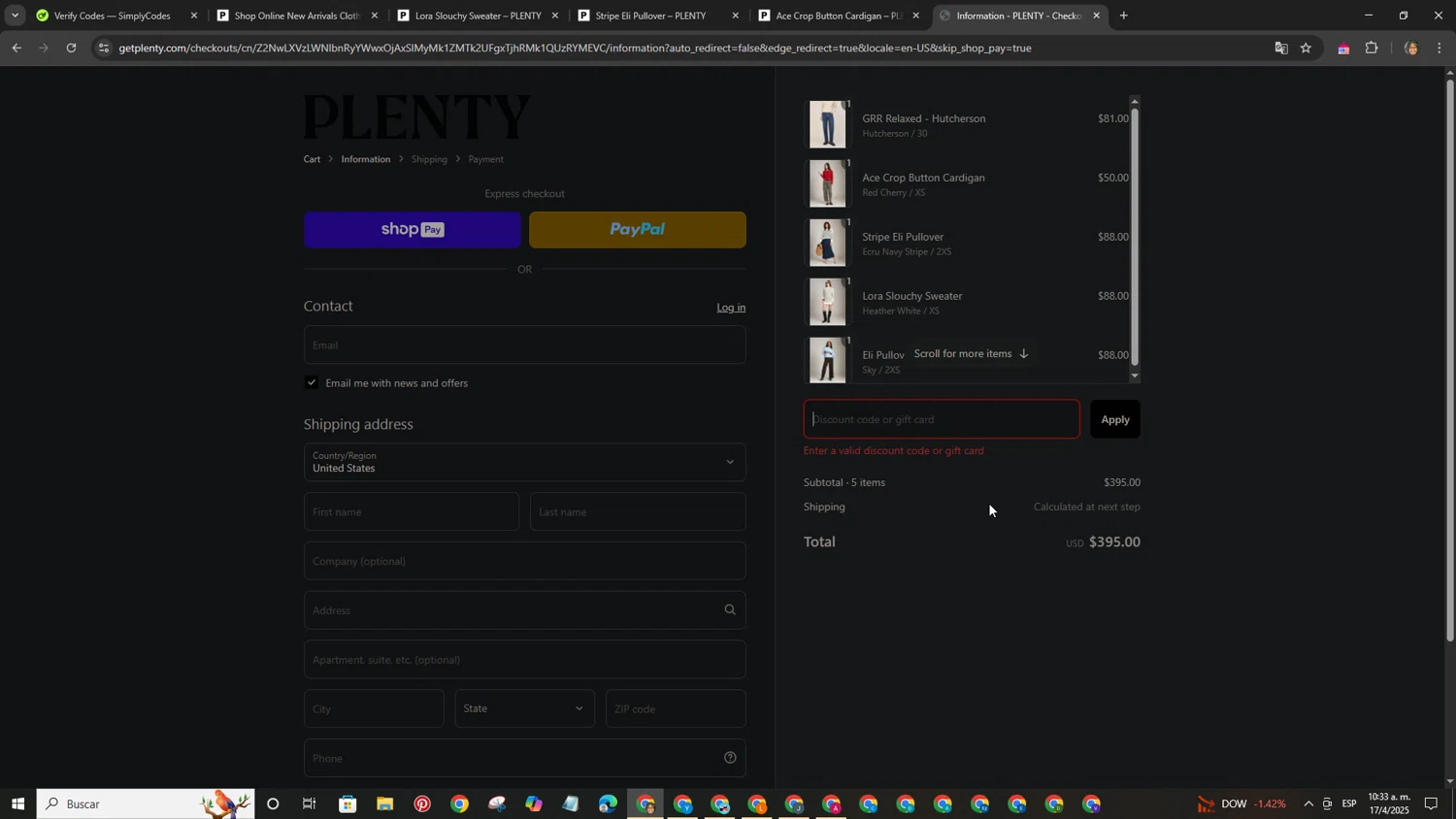 Plenty promo code screenshot showing code BASICBESTS10 applied at Plenty checkout page. Uploaded by SimplyCodes community member LegendaryAdmiral6518 on Apr 17, 2025