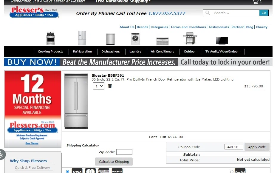 Plessers checkout page showing Plessers promo code box | Screenshot taken by SimplyCodes community member on Jun 19, 2022