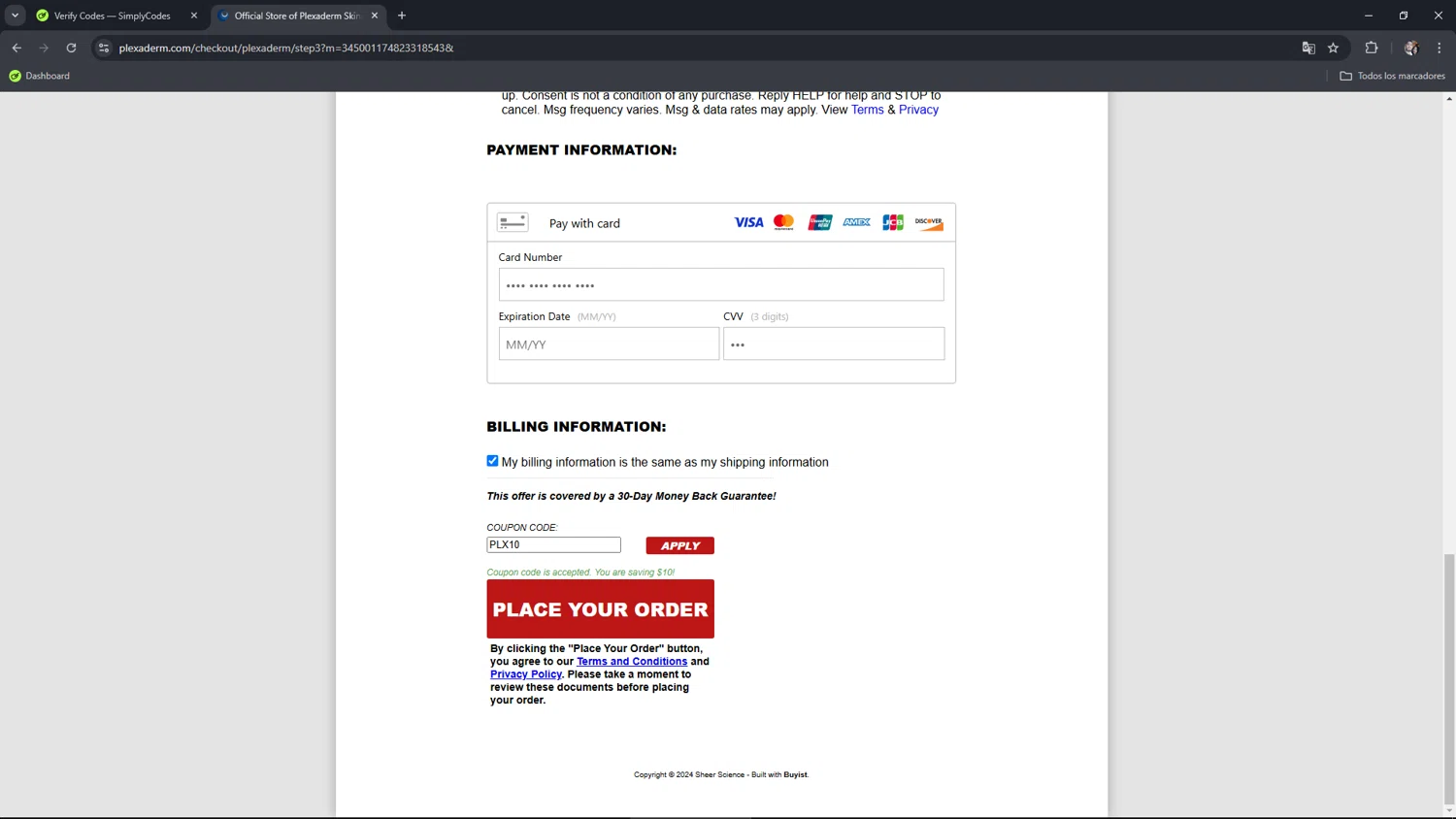 where to use Plexaderm promo code box