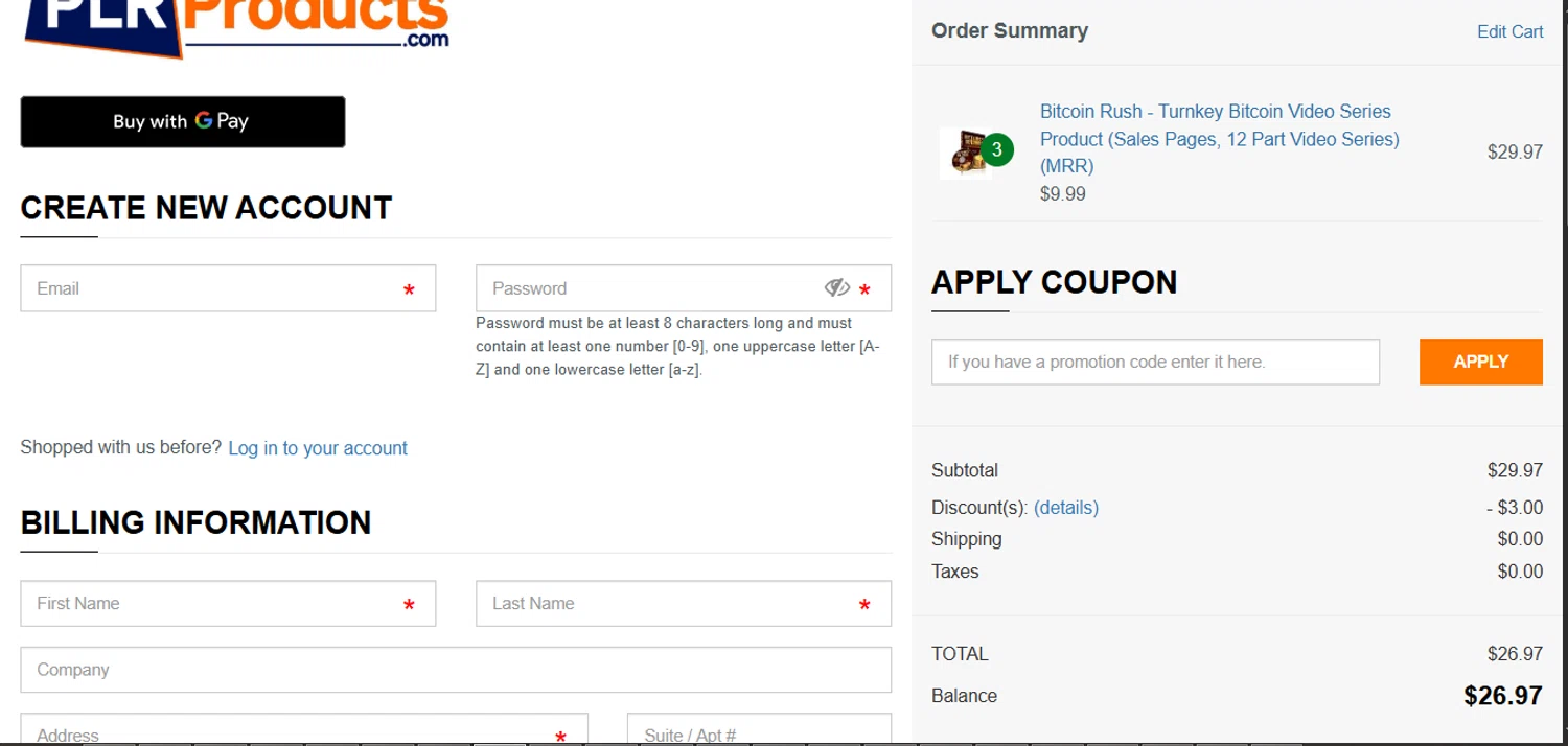 PLR Products checkout page showing PLR Products promo code box | Screenshot taken by SimplyCodes community member on Feb 20, 2026