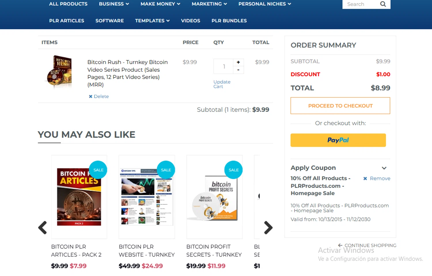 PLR Products promo code screenshot showing code plr10 applied at PLR Products checkout page. Uploaded by SimplyCodes community member Gary_23 on Jun 8, 2025
