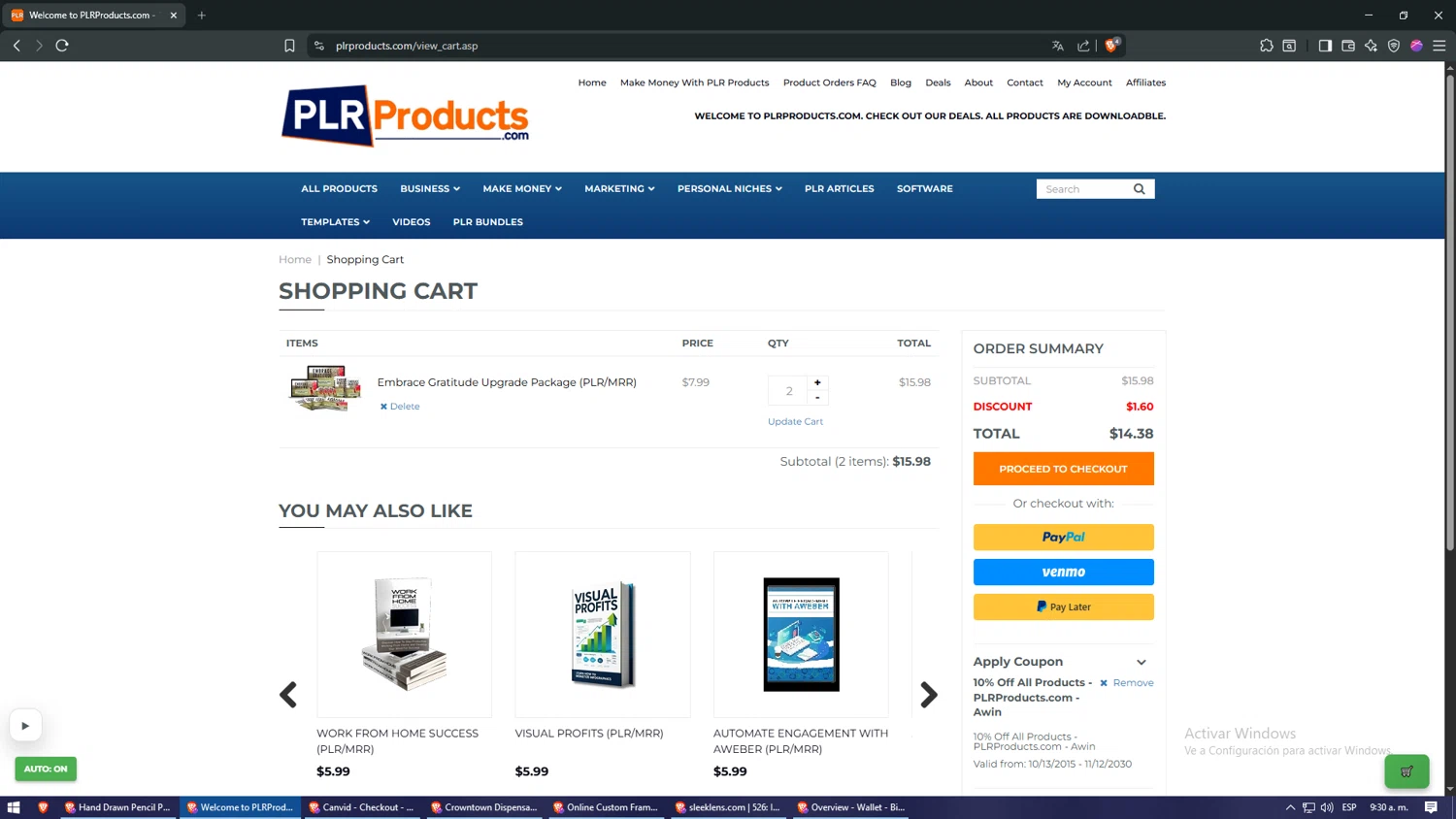 PLR Products checkout page showing PLR Products promo code box | Screenshot taken by SimplyCodes community member on Jan 16, 2026