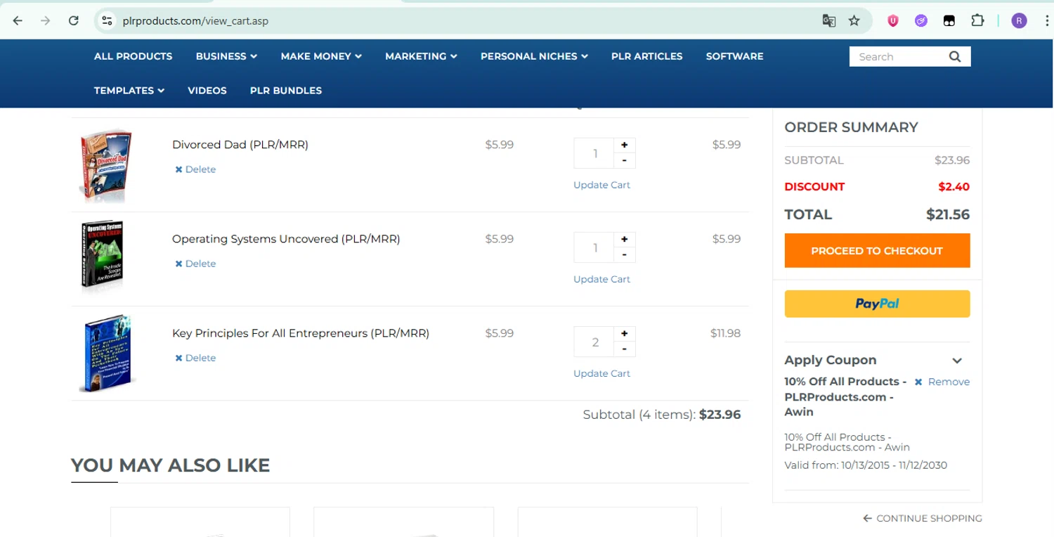 PLR Products promo code screenshot showing code PLR77 applied at PLR Products checkout page. Uploaded by SimplyCodes community member ShrewdTiger1887 on Jun 15, 2025