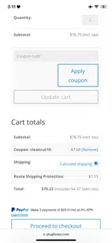 CLEANCUT10 coupon verification screenshot