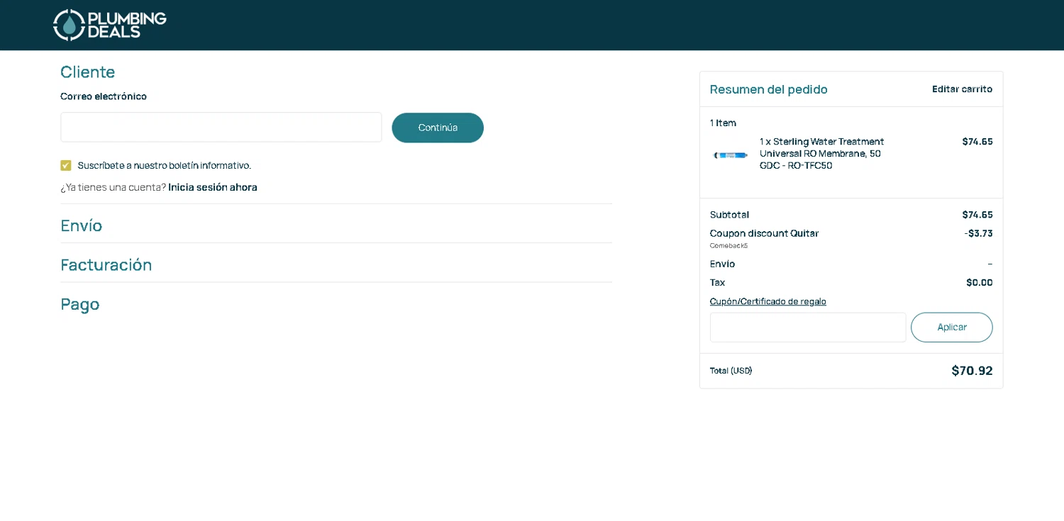 Plumbings-Deals promo code screenshot showing code Comeback5 applied at Plumbings-Deals checkout page. Uploaded by SimplyCodes community member Serdanvz on Dec 24, 2025