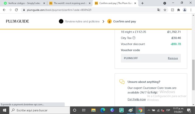 Plum Guide checkout page showing Plum Guide promo code box | Screenshot taken by SimplyCodes community member on May 7, 2021