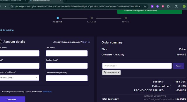 Pluralsight checkout page showing Pluralsight promo code box | Screenshot taken by SimplyCodes community member on Aug 7, 2025