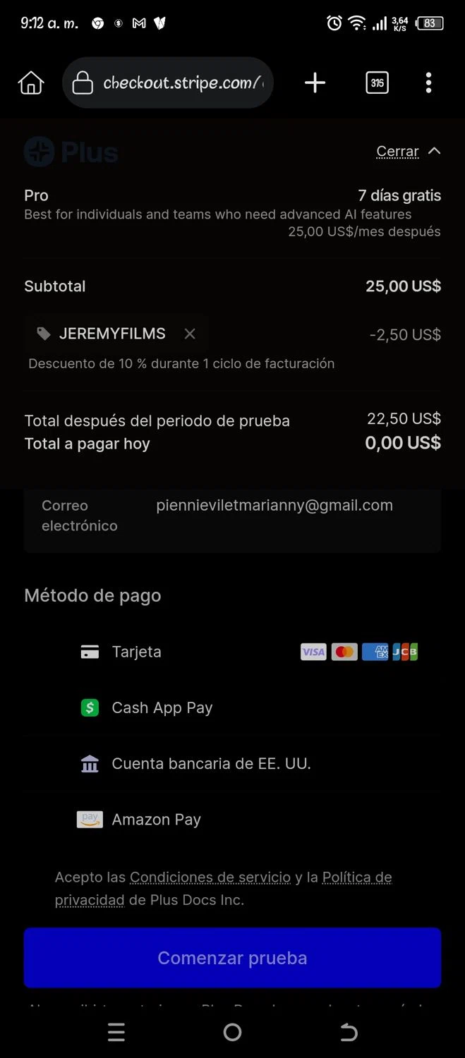 Plus AI US promo code screenshot showing code JEREMYFILMS applied at Plus AI US checkout page. Uploaded by SimplyCodes community member Pipina11 on Nov 12, 2025