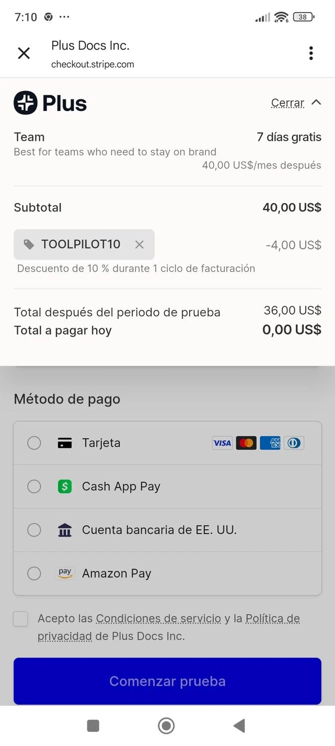 Plus AI US promo code screenshot showing code TOOLPILOT10 applied at Plus AI US checkout page. Uploaded by SimplyCodes community member ShieldWhiz4659 on Nov 16, 2025