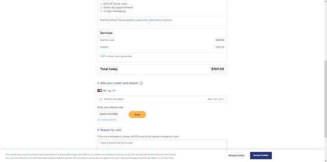 PlushCare checkout page showing PlushCare promo code box | Screenshot taken by SimplyCodes community member on Aug 6, 2023