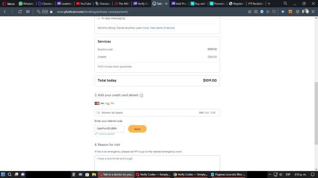 PlushCare checkout page showing PlushCare promo code box | Screenshot taken by SimplyCodes community member on Jul 8, 2023