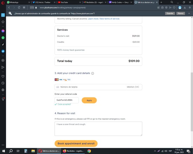 PlushCare checkout page showing PlushCare promo code box | Screenshot taken by SimplyCodes community member on Jun 19, 2023