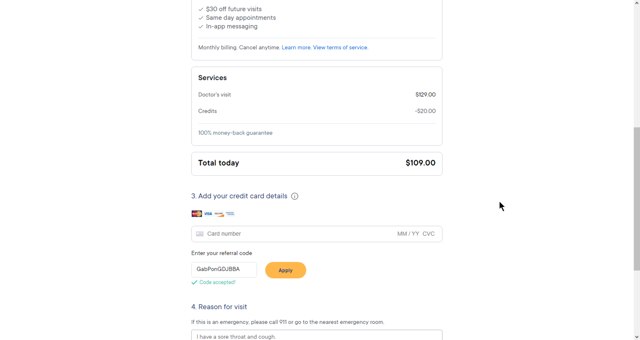 PlushCare checkout page showing PlushCare promo code box | Screenshot taken by SimplyCodes community member on Sep 21, 2023