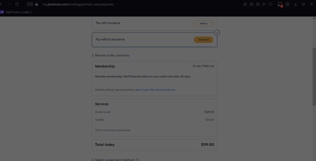 PlushCare checkout page showing PlushCare promo code box | Screenshot taken by SimplyCodes community member on Feb 18, 2024