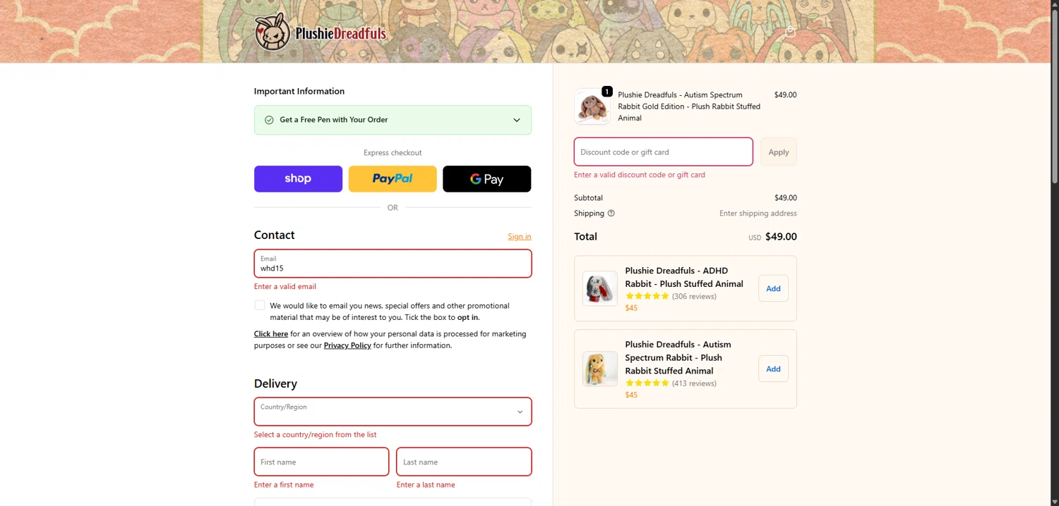 Plushie Dreadfuls Official promo code screenshot showing code whd15 applied at Plushie Dreadfuls Official checkout page. Uploaded by SimplyCodes community member VoucherHero1627 on Dec 3, 2025