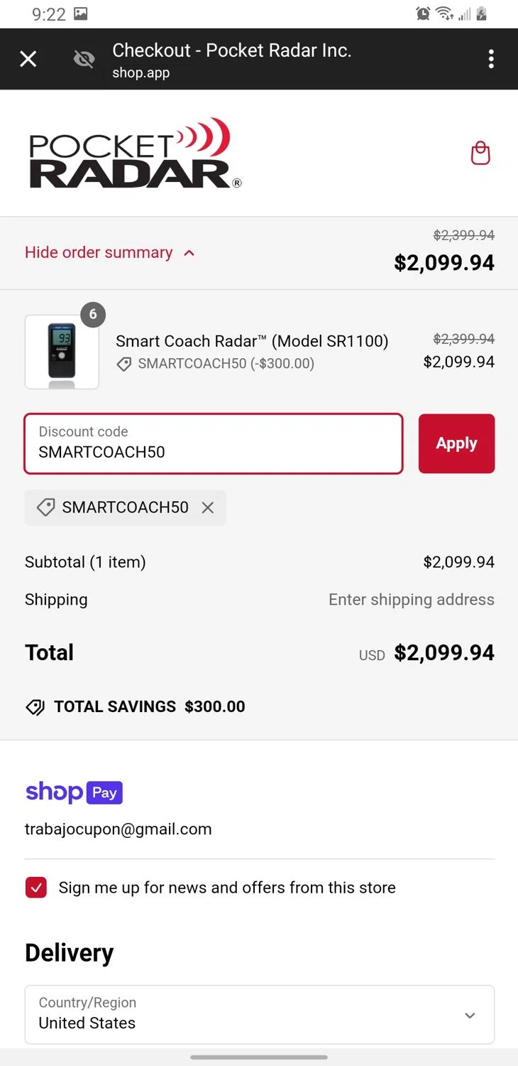 where to use Pocket Radars promo code box