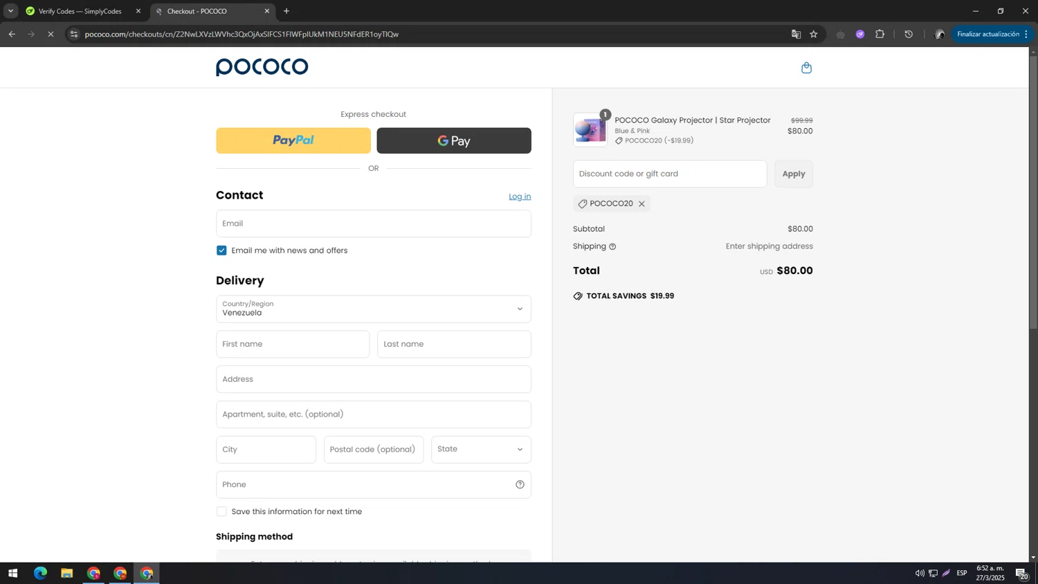 POCOCO discount code screenshot showing code POCOCO20 applied at POCOCO checkout page. Uploaded by SimplyCodes community member TUNGTUNG on Mar 27, 2025
