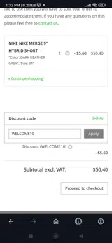 Welcome10 coupon verification screenshot