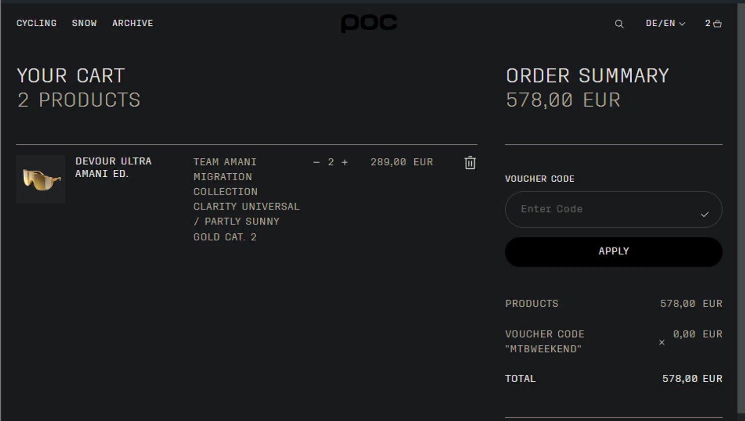 POC Sports checkout page showing POC Sports promo code box | Screenshot taken by SimplyCodes community member on Jun 28, 2024