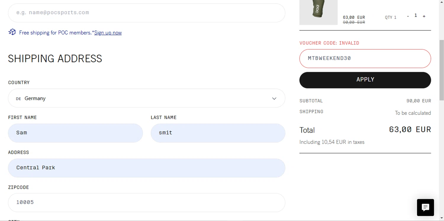 POC Sports promo code screenshot showing code MTBWEEKEND30 applied at POC Sports checkout page. Uploaded by SimplyCodes community member TokioMiller on Dec 29, 2024