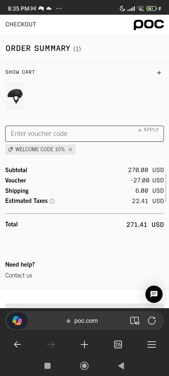 Verification screenshot for 10% Off Storewide at POC Sports - 12d ago