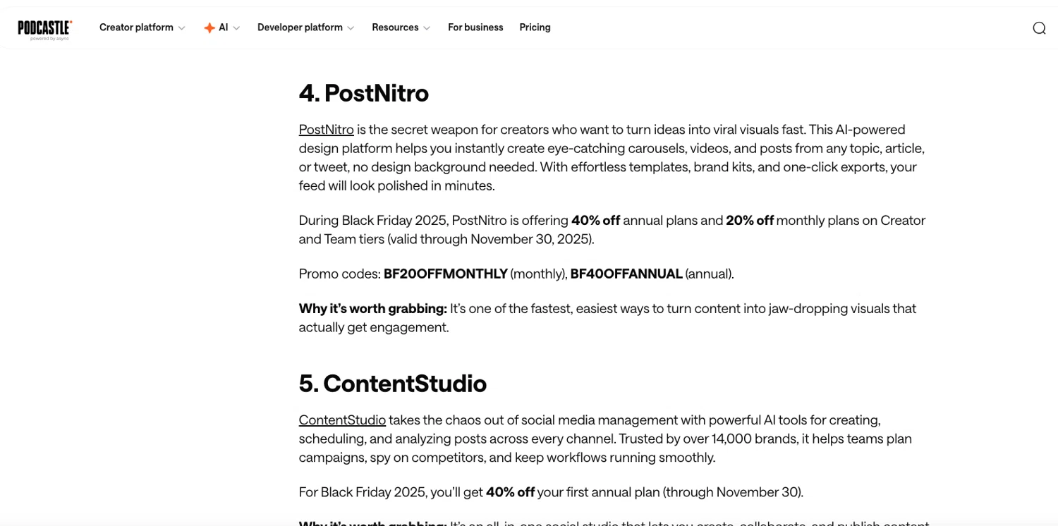 Podcastle Inc. promo code screenshot showing code BF20OFFMONTHLY applied at Podcastle Inc. checkout page. Uploaded by SimplyCodes community member ELOIN777 on Nov 20, 2025